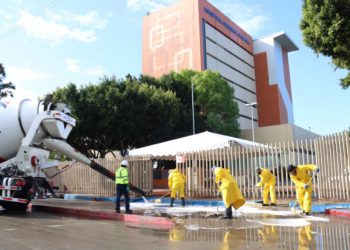 Inicia Ayuntamiento lavado en espacios públicos con químico limpiador de amplio espectro