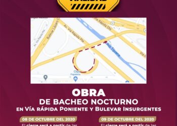 Suspenden circulación en gaza de incorporación a Vía Rápida Poniente en conexión a bulevar Insurgentes