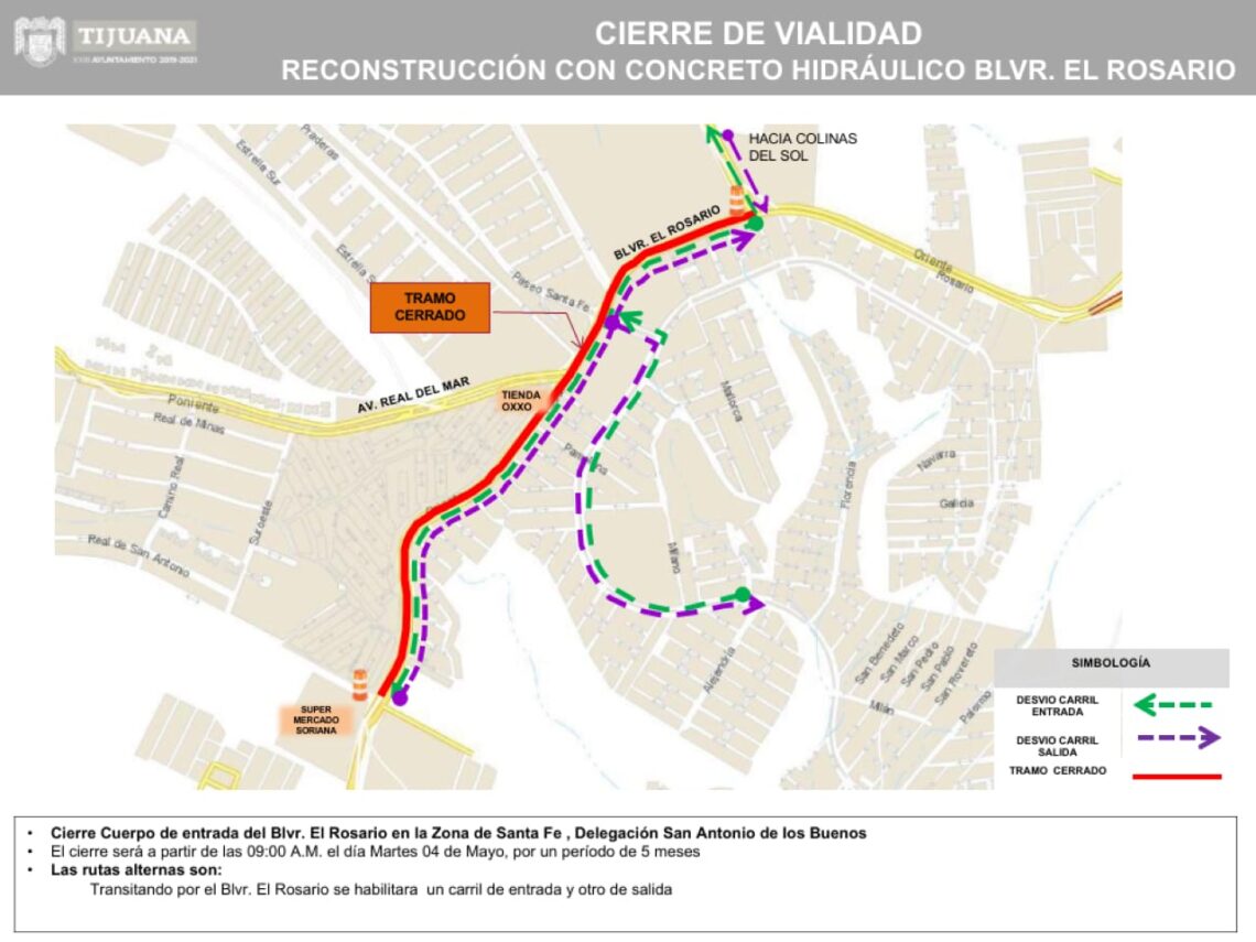 Suspensión de tránsito vehicular en bulevar El Rosario por reconstrucción