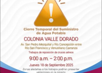 Anuncian suspensión programada de agua en Valle Dorado, Mexicali por trabajos en el Dren México