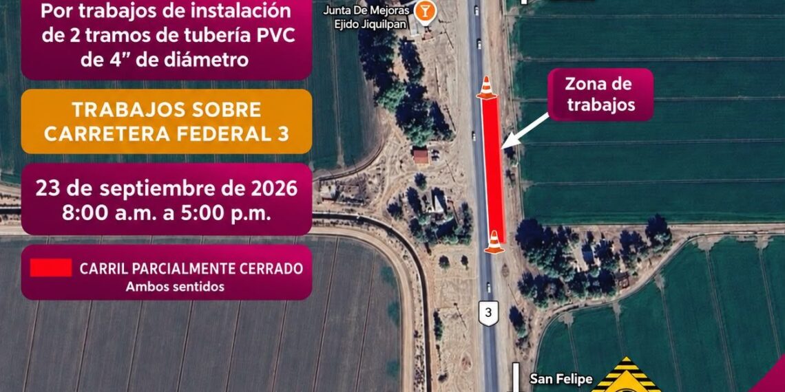 Cierre parcial en carretera Los Pioneros por cruce de tubería: CESPM
